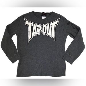 Tapout Gray White Y2K Thermal Long Sleeve Waffle Knit Shirt Sz Large Youth 14-16